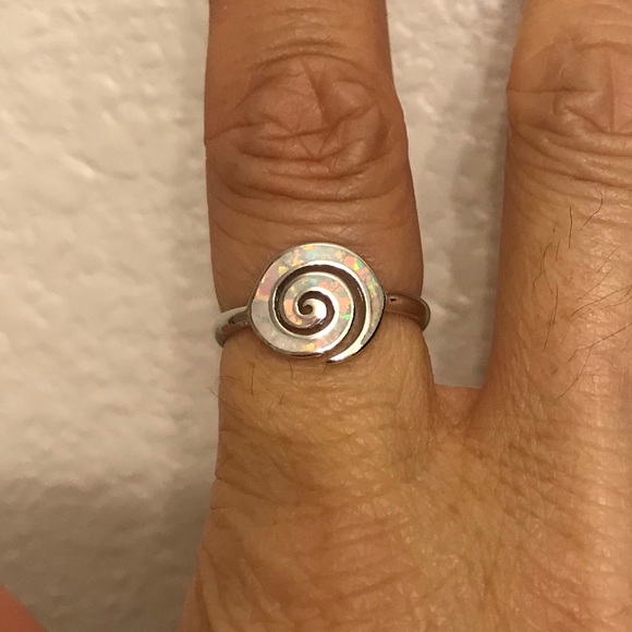 Jewelry - “NEW” Sterling Silver White Lab Opal Spiral Ring